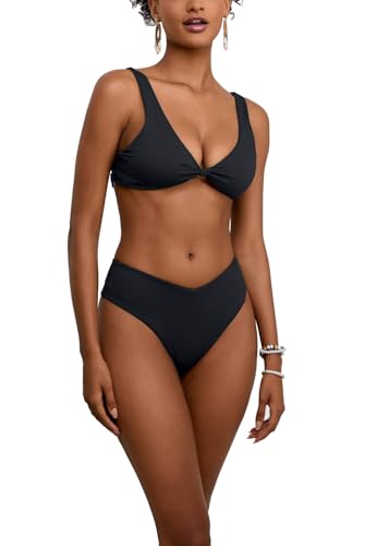 Image of geluboao Bikini Sets for Women Cheeky High Waisted Kont Front Adjustable Two Piece Swimsuit