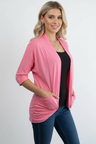 Image of ToBeInStyle Womens Open Front Long Sleeve Lightweight Asymmetrical Draped Cardigan with Side Pockets