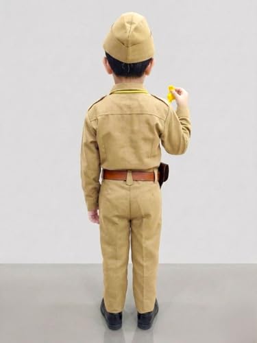 Image of BookMyCostume 8-Pcs Netaji Subhash Chandra Bose Indian National Leader Dress | Freedom Fighter Costume for Kids | Patriotic Independence Day, School Annual Function & Fancy Dress | Khaki 6-7 Years