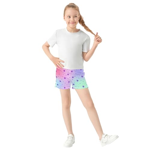 Girls Athletic Shorts Pastel Purple Stars Soft Colorful Print Kids Summer Pajama Sleepwear, Custom Name, X-Small2