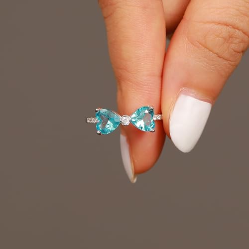 AIBELOPY Dainty Bow Rings for Women 925 Sterling Silver Cubic Zirconia Infinity Knot Ring Promise Rings for Her Mother Daughter Friendship Ring Jewelry Birthday Gifts (Blue CZ, 7) by AIBELOPY - Used condition - Image 6