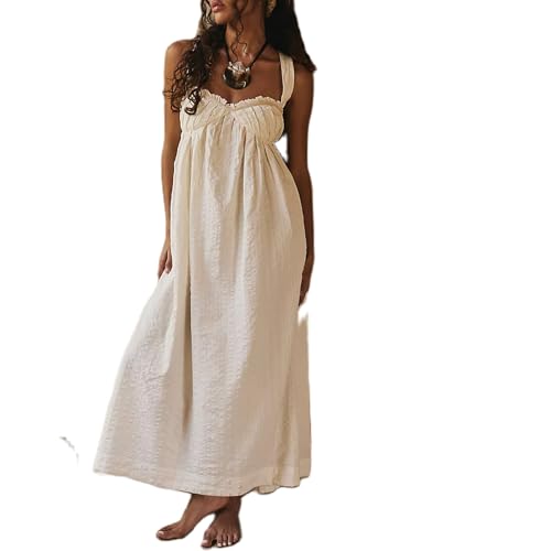 Womens Halter Square Neck Ruffle Flowy Midi Long Dress People Dupes Y2k Backless Criss Cross Tie Beach Vacation Maxi Dresses Frees Sundress White
