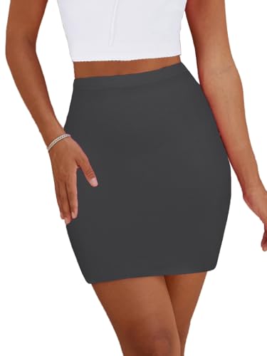 Mini jupe crayon grise XL à taille haute moulante pour femme