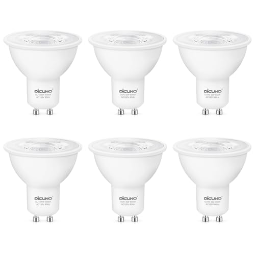 DiCUNO GU10 LED Bulb, 40W Equivalent, Daylight White 5000K, Non-Dimmable, 450LM, MR16 GU10 LED for Spotlight, Track Lighting, 5W Recessed Ceiling Light Bulb with 38° Beam for Kitchen, Pack of 6