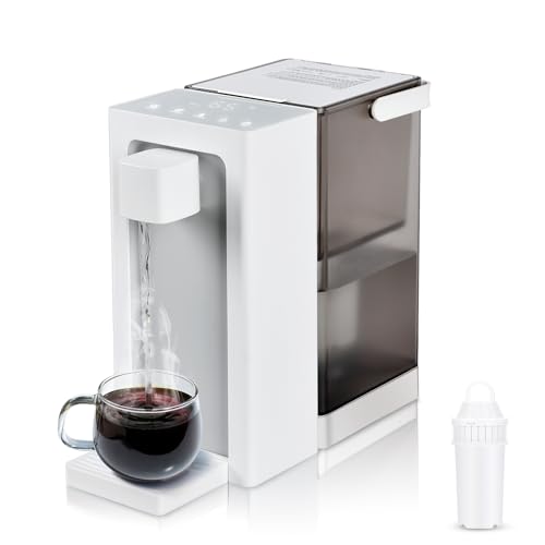Kettalk Instant Hot Water Filter Dispenser,3L Super Large Water Tank,Powerful Countertop Water Filter System,Instant Heating in 3 Seconds,Smart Touch Screen with,2 Filter Element,White