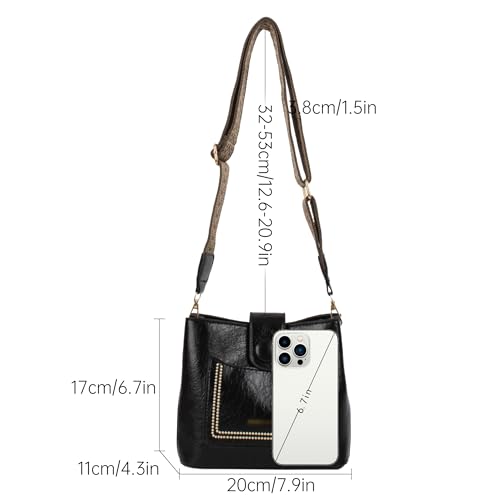 ZLM BAG US Women Vintage Crossbody Shoulder Bag Pu Leather Bucket Hobo Bag Multipockets Handbag Purse with Guitar Strap3