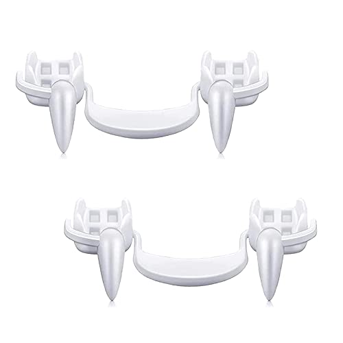 FOHYLOY 2 Pieces Halloween Retractable Vampire Fangs, Silicone Vampire Teeth, Reusable Fake Teeth, Telescopic Scary Fangs Cosplay Prom Dress Up Accessories Dentures Costume Party Props (Normal)