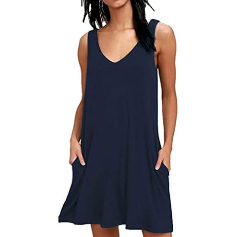 AUSELILY Vestido de Playa sin Mangas con Bolsillos Cover