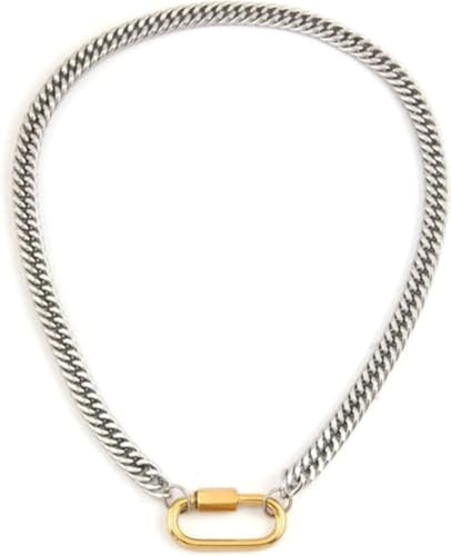 Women Two Color Mountaineering Buckle Necklace Silver Men and Women's Personalized Cuban Paper Clip Thick Chain Necklace