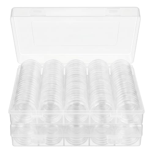 Mixyvic 200 Stück Münzkapseln 26mm für 2 Euro Münzen Kapseln für Sondermünzen Sammlermünzen Gedenkmünzen (200+Box)