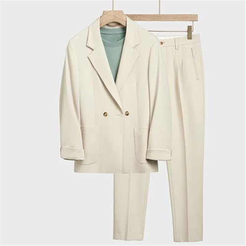 Mens Korean Style Suit Set Two Piece Light Luxury Blazer and Pants Business Streetwear Outfit3