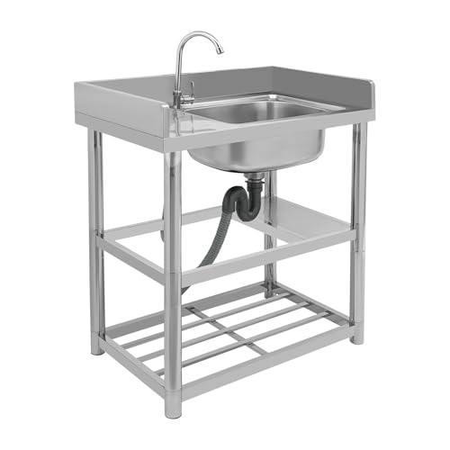 80 x 50 cm Evier Exterieur Lavabo Multifonction en Acier Inoxydable évier Mobile Autoportant avec robinet rotatif à 360° Évier en acier inoxydable Lavabos...