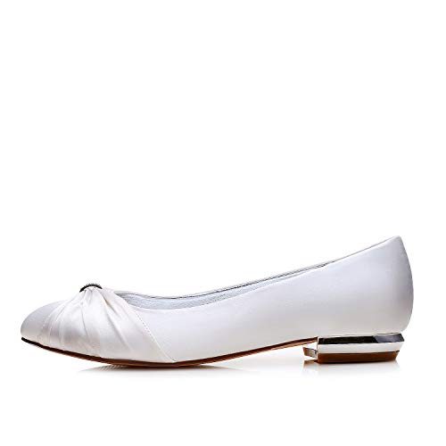 Women Satin Wedding Flats for Bride Round Toe Slip on Prom Evening Bridal Party Dress Flat Shoes 5049-22