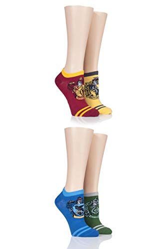 SockShop Women Harry Potter House Badges Cotton Trainer Socks Pack of 4 Assorted 4-8