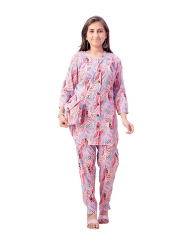 Image of Aarika Girls Casual Wear Beige Colour Leaf Print Polyester Co-ord Set