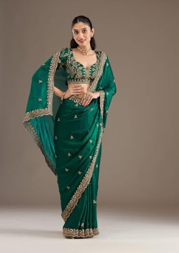 Image of Yashika Women's Organza Satin Butti Work With Zari Lace Border Embroidered Saree| Women Sari