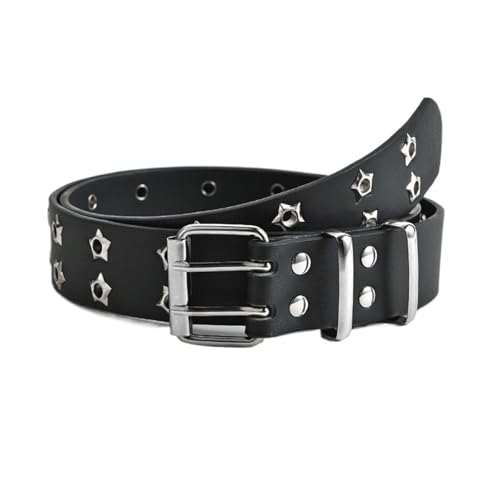 Ceinture à chaîne en cuir ajouré double boutonnage aux finitions métal