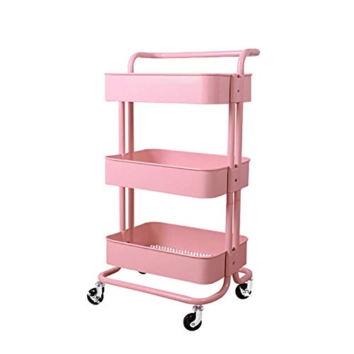 Chariot de service ménager modulable rose et kaki à roulettes - 2