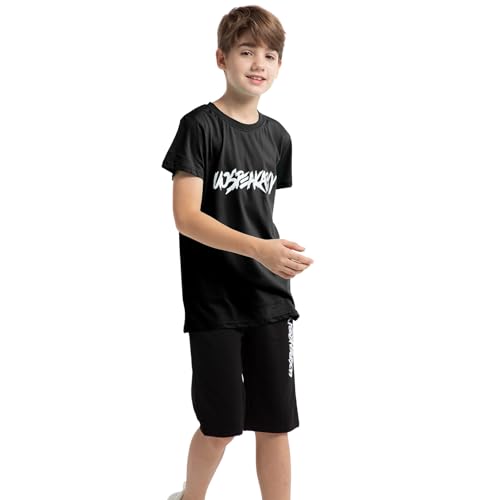 Image of amropi Boys Shorts Set Cotton T-Shirt and Short Pants 2 Pieces Summer Tracksuit for Age 2-12 Years