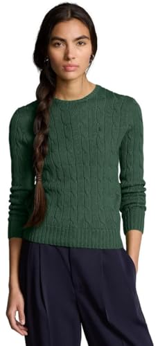Image of RALPH LAUREN Women's Crewneck Cable Knit Pony Logo Sweater
