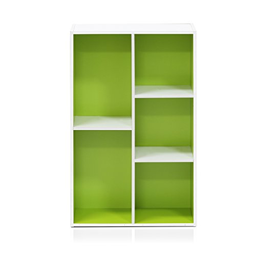Image of Furinno LUDER Book Shelf, 5-Cube Bookshelf, Reversible Bookcase, 9.4 x 19.5 x 31.5, Easy Assembly, for Living Room, Bedroom, Home Office, White /Green