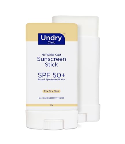 Undry Sunscreen Stick SPF 50+ PA+++ | No White Cast | Lightweight Glide-On Formula for Dry Skin | Broad Spectrum Sun Protection | Dermatologically Tested | 15g
