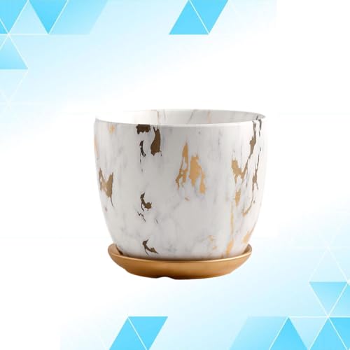 Pot de fleurs en céramique marbré blanc, cadeau déco créative maison - 7