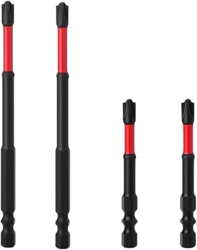 Impact Screwdriver Bit Set for Electricians, 4PCS S2 Steel Slotted Head Bits (1/4" Hex Shank) - 65mm & 110mm Lengths, FPH2 4-Inch Phillips Compatible, Magnetic, Impact-Rated for Drills & Drivers