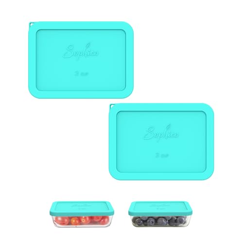 Sophico 3 Cup Rectangle Silicone Storage Cover Lids Replacement for Pyrex 7210-PC Glass Bowls, Container not Included (MINT, 2 Pack)