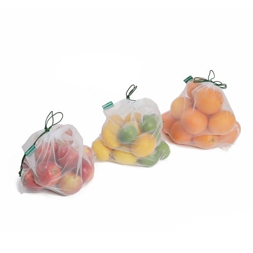 Image of Earthwise Reusable Mesh Produce Bags - Washable Set of 9 Premium Bags, TRANSPARENT Lightweight, Strong SEE-THROUGH Mesh for shopping, transporting and storing fruits and veggies.