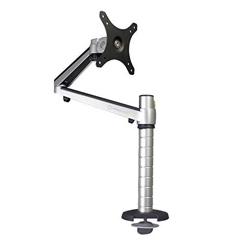 VERSADESK Omniview Single Monitor Arm - Black, Universal mounting Bracket, Aluminum Alloy Frame, Integrated Cable Management, 360 Degree Rotation Range, 180 Degree Swivel Range