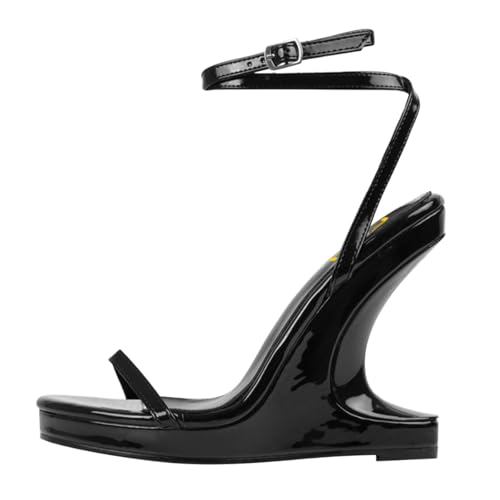 FSJ Women Wedge Heel Strappy Sandals with Platform Open Toe Adjustable Ankle Strap Comfortable Summer Office Shoes Size 4-16 US4