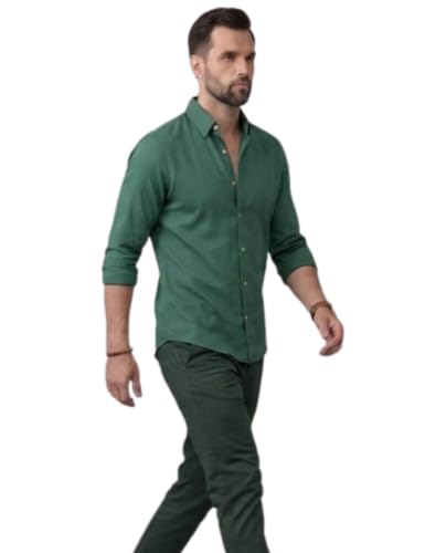 Image of NexaFlair Men's Regular Fit Solid Pattern Laffer Cotton Shirt with Long Sleeve Collared Neck Standard Length and Button Down Closure Type | Mens Casual Shirts | Man's Formal Shirts