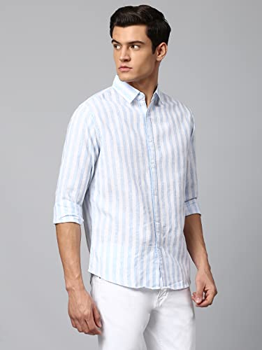 Image of Dennis Lingo Men's Striped Slim Fit Casual Shirt for Men with Spread Collar