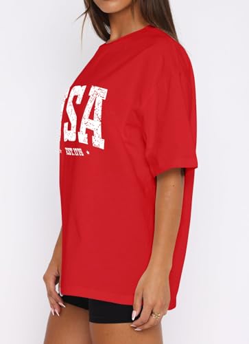 Dressmine Womens USA Oversized T-Shirts Summer Round Neck Short Sleeve Shirts Cute Print Graphic Tees3