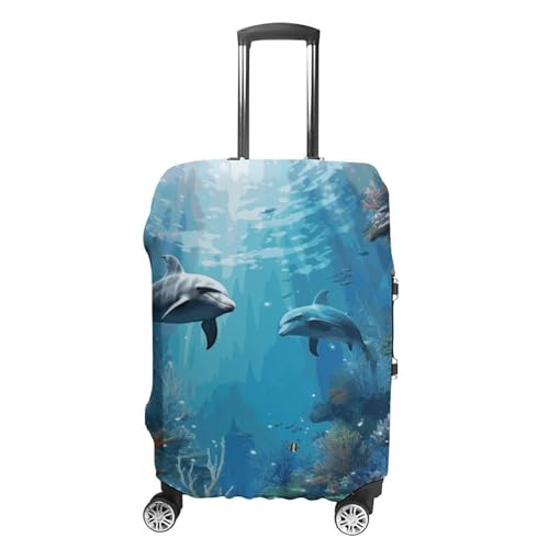 Carry on Luggage Cover Blue Ocean Underwater Fish Suitcase Covers for Luggages Tsa Approved Travel Luggage Sleeve Protector Elastic Suitcase Protector Anti-Scratch Washable Fits 19-30 Inch Case -XL