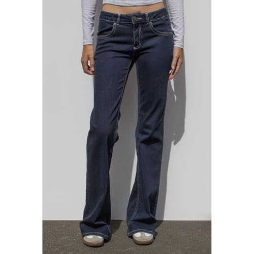 Women's Low Rise Flare Jeans Stretchy Straight Leg Baggy Denim Pants 90s Vintage Superlow Bootcut Jean Pants2