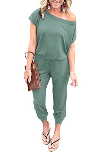 Image of PRETTYGARDEN Jumpsuits for Women Summer Off Shoulder Romper | Short Sleeve Drawstring Waist, Jogger Jumpers with Pockets, One Piece Spring Break Outfits, Vacation Travel Lounge Clothes