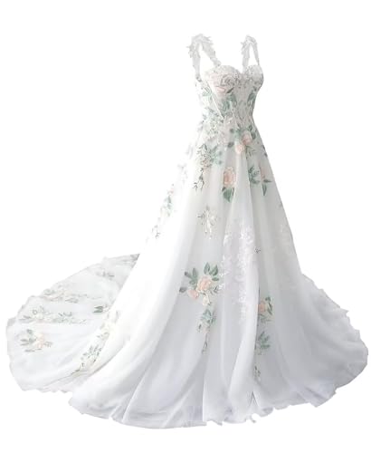 Ivory Wedding Dresses for Bride 2025 Flower Embroidery Tulle Sweetheart