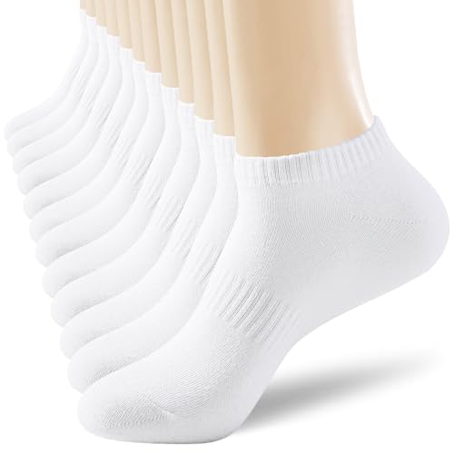 DOKUTOKU 6-Pairs Womens Ankle Socks Size 9-11 Thick Cotton White No Show Invisible Socks