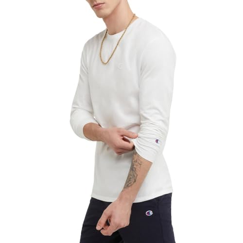 Image of Champion Men's Classic Long Sleeve T-Shirt, Standard Fit, C Logo, Available in Regular and Big & Tall, White, XX-Large Big