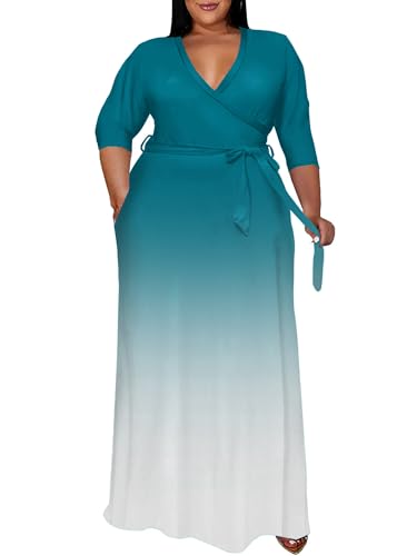 Tycorwd Women's Plus Size Long Maxi Wrap Dresses V Neck 3/4 Sleeve Summer...