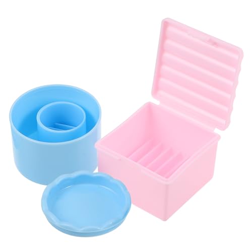 Cabilock 2 pezzi Nail Art Pen Cleaning Cup in Plastica Durevole con Coperchio e Porta Pennelli per Pulizia e Asciugatura Pennelli Manicure Blu Rotondo e Rosa Quadrato Riutilizzabile