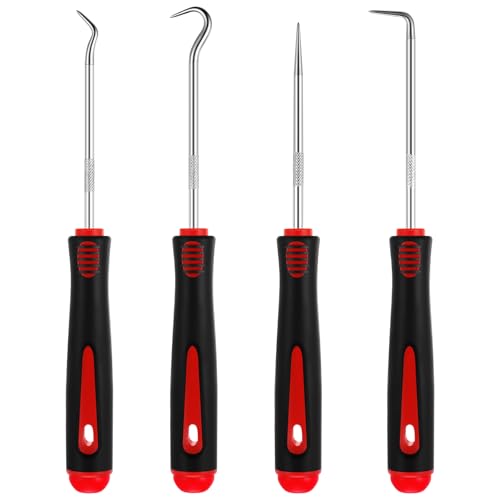 WILLBOND 4 Pcs Pick and Hook Set Precision Automotive Mechanic Picks Tools Set for Car Oil Seal Hooks Puller Remover Tools(6.5 Inches,Red)