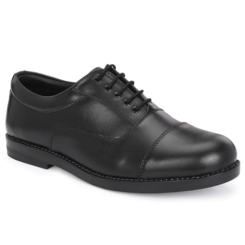 Image of Mikaasa Leather Formal Oxford Shoes for Men, Police and Officer Duty Lace-Up Mid Top Shoes with Cushioned Insole, Durable Sole and Classic Design, Comfortable Formal Footwear