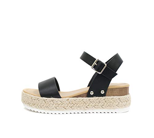 Soda CLIP ~ Women Open Toe Ankle Strap Platform Espadrille Sandal (Black, 8) by Soda - Used condition - US$24.08