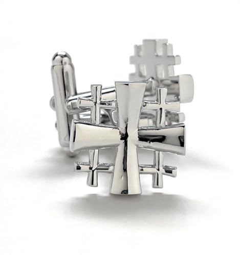Silver Jerusalem Cross Cufflinks – Handmade Christian Cuff Links for Men, Religious Catholic Jewelry, Pastor Wedding Gift, Holy Land Symbol2