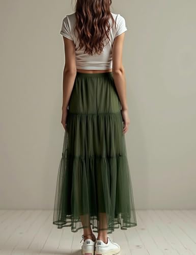 Women's Flowy Tulle Skirt High Waist Tiered A-Line Mesh Ruffle Skirts3