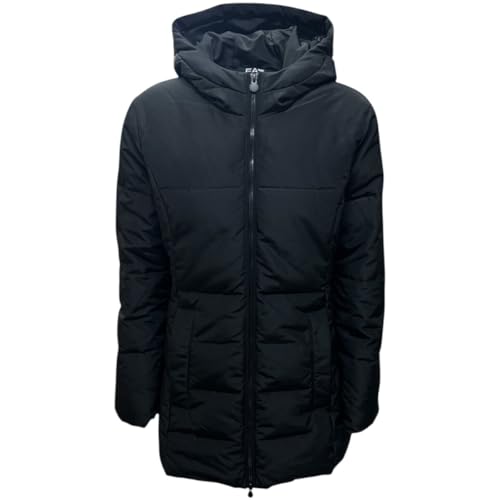 EA7 Cappotto lungo imbottito con cappuccio, nero, sportivo,...