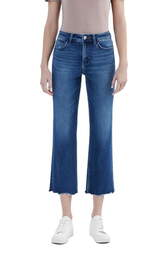 VERVET High Rise Uneven Raw Hem Crop Straight Jeans T6664